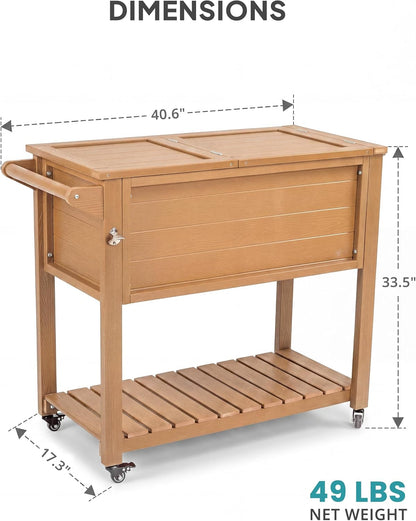 Rolling Outdoor Cooler Table – Wood Grain Ice Bucket 🧊🌿