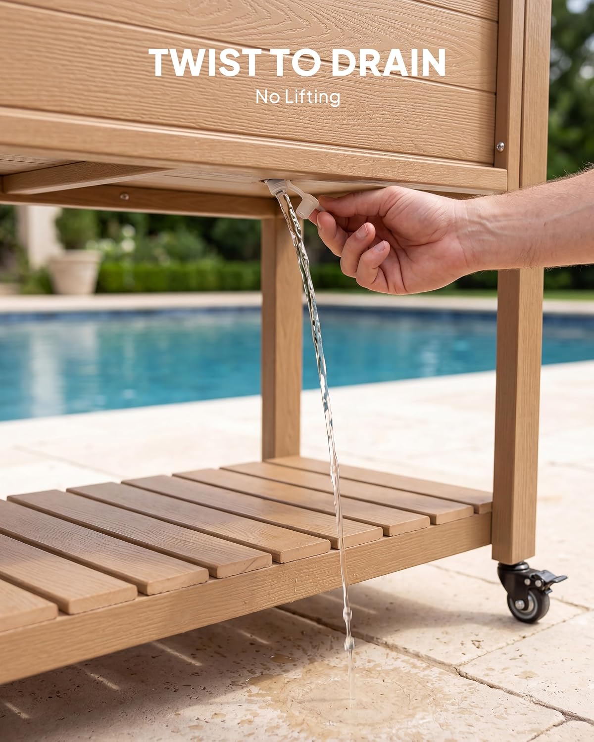 Rolling Outdoor Cooler Table – Wood Grain Ice Bucket 🧊🌿