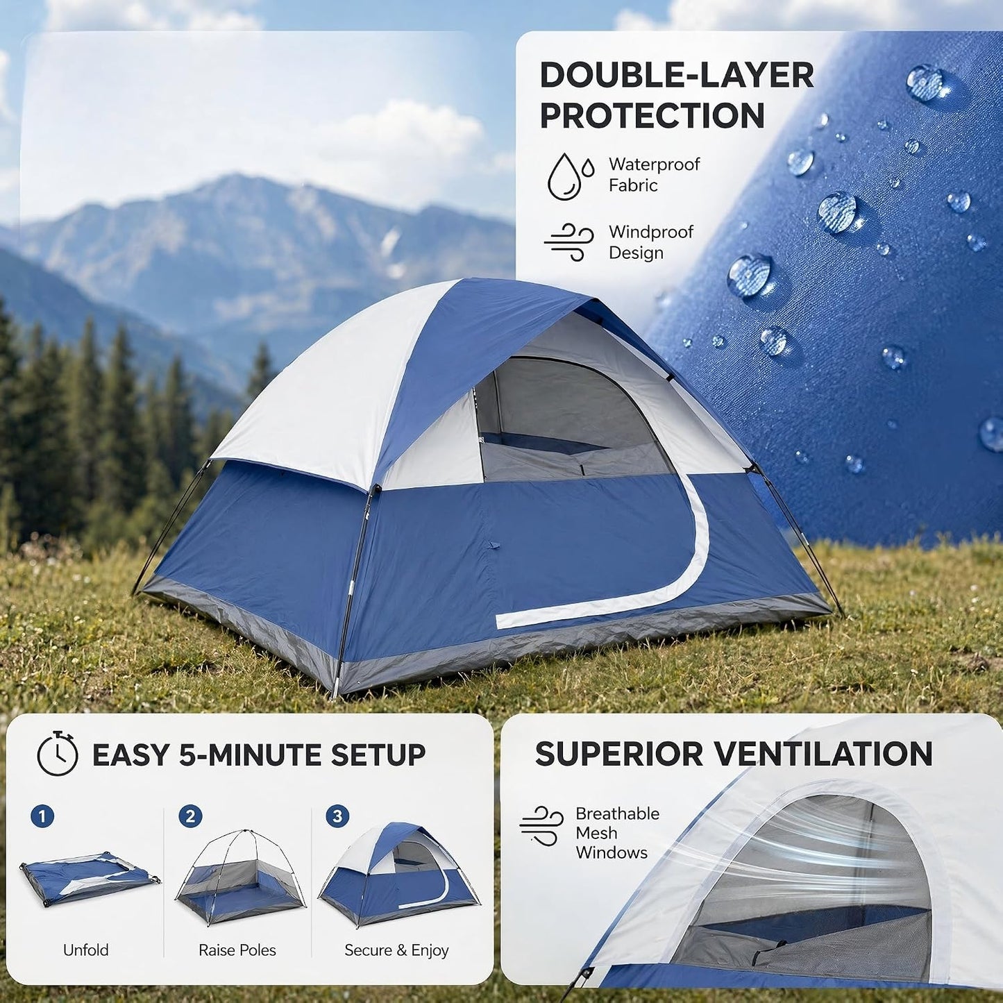XL Camping Tent – 2 Person Waterproof Outdoor Tent 🏕️